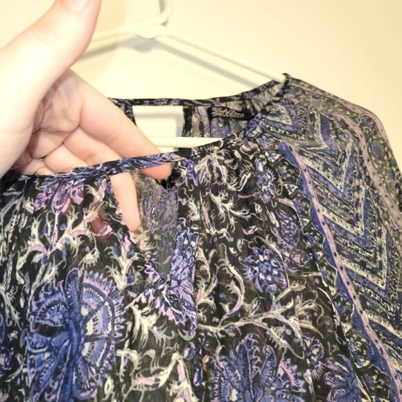 Lucky Brand Black Blue Sheer Top Large - Picture 3 of 11